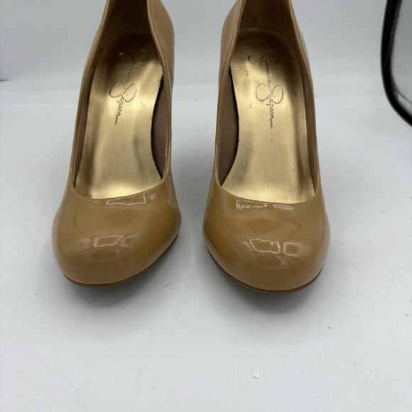 Jessica Simpson‎ Heels Womens Size 7.5 B Leather Calie Pump 4” Nude Tan - Picture 4 of 11